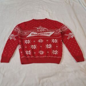 Budweiser Christmas Sweater  Red Mens Crew Neck Large